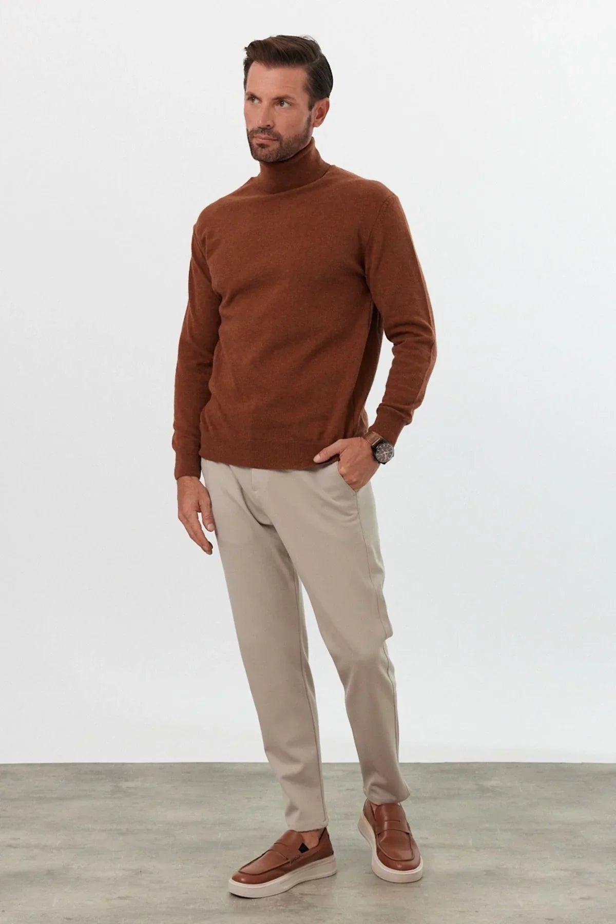 Erkek Yünlü Normal Kalıp Tam Balıkçı Yaka Triko Kazak - Livio Ferri