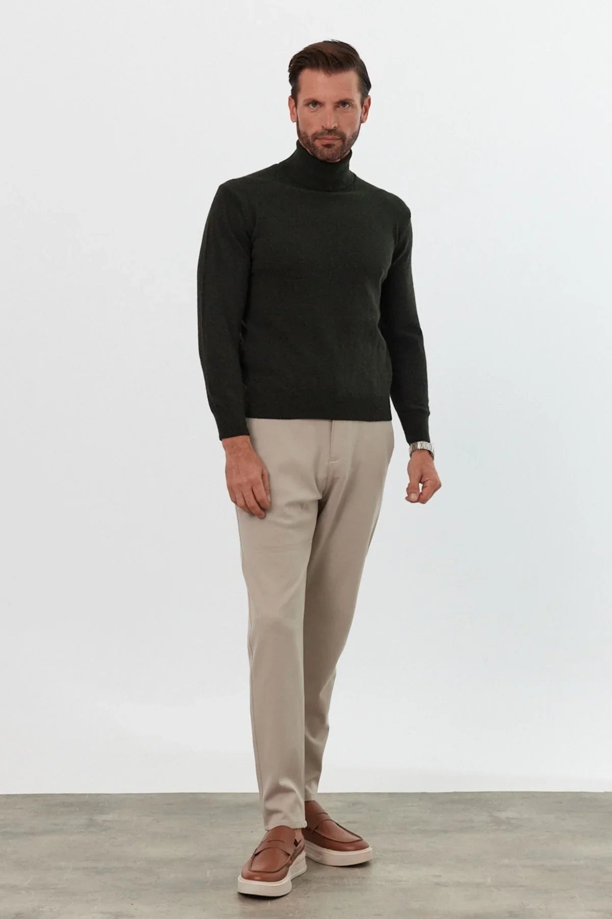 Erkek Yünlü Normal Kalıp Tam Balıkçı Yaka Triko Kazak - Livio Ferri