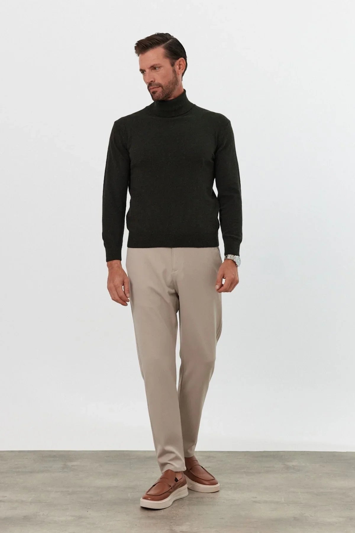 Erkek Yünlü Normal Kalıp Tam Balıkçı Yaka Triko Kazak - Livio Ferri