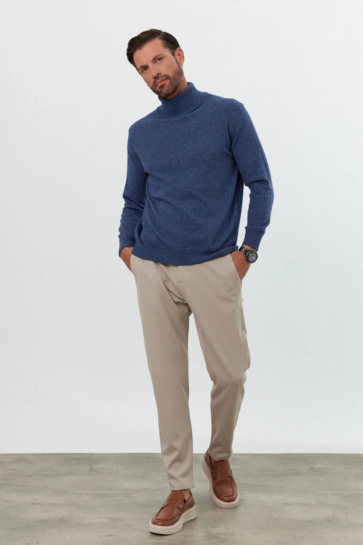 Erkek Yünlü Normal Kalıp Tam Balıkçı Yaka Triko Kazak - Livio Ferri