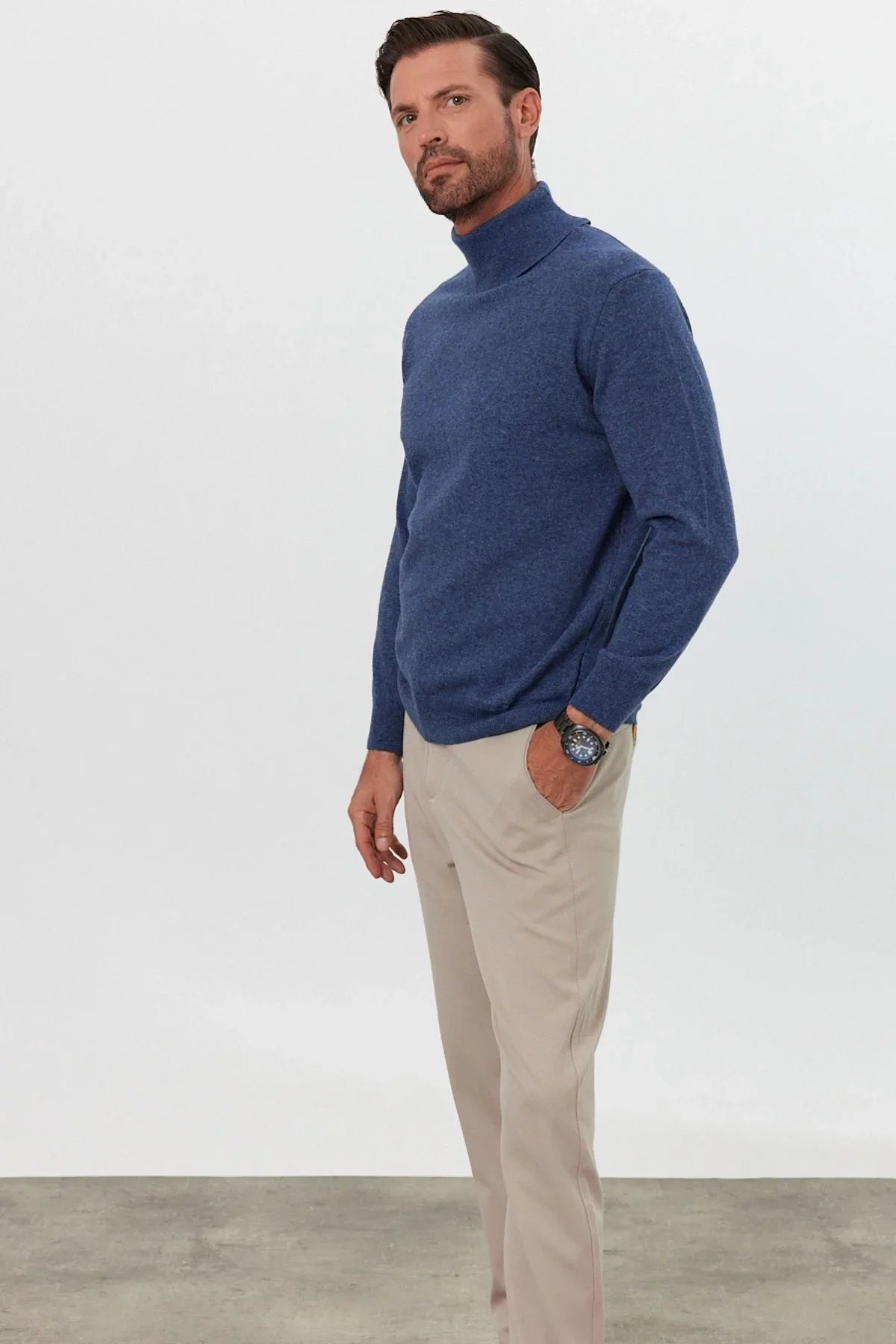 Erkek Yünlü Normal Kalıp Tam Balıkçı Yaka Triko Kazak - Livio Ferri