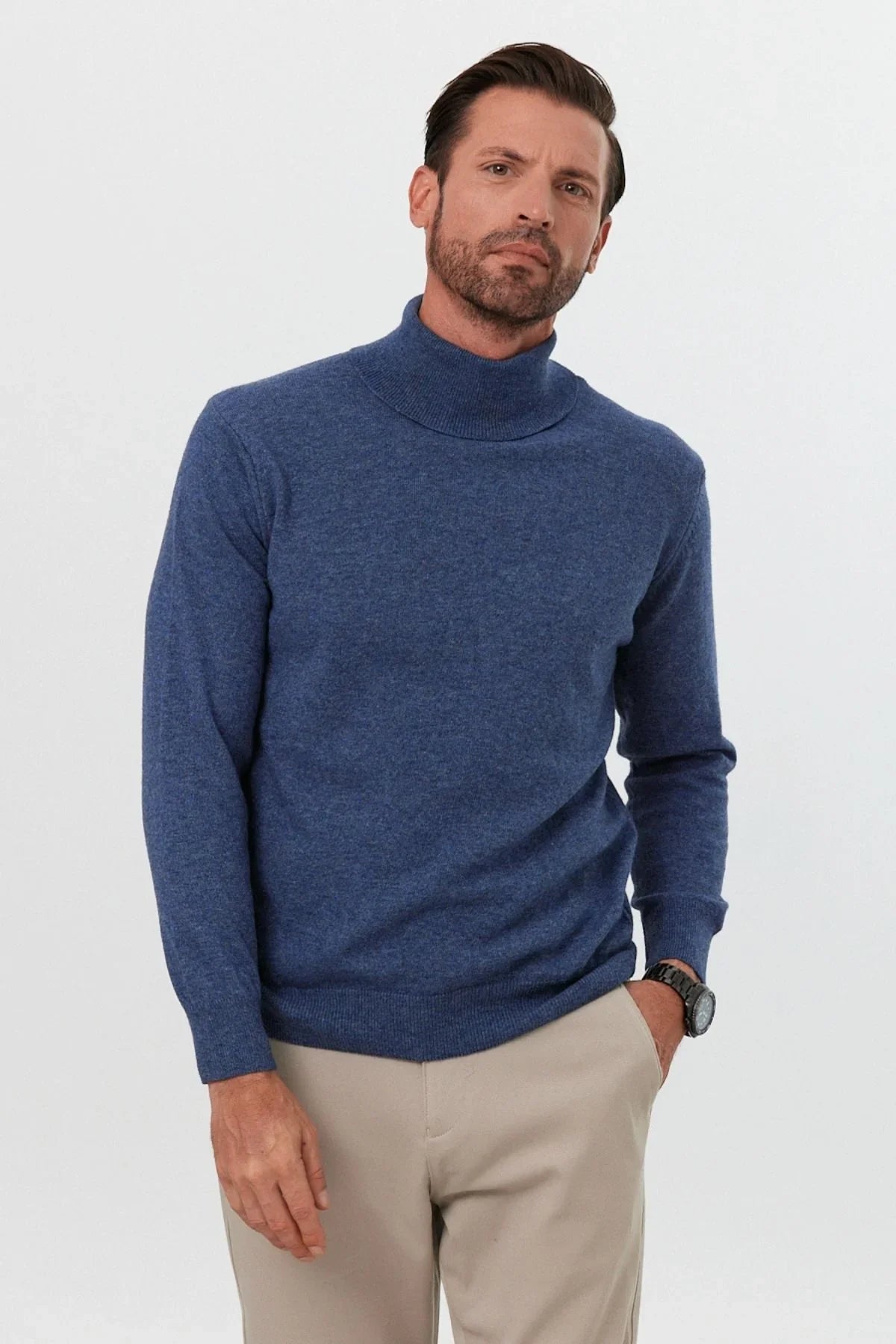 Erkek Yünlü Normal Kalıp Tam Balıkçı Yaka Triko Kazak - Livio Ferri