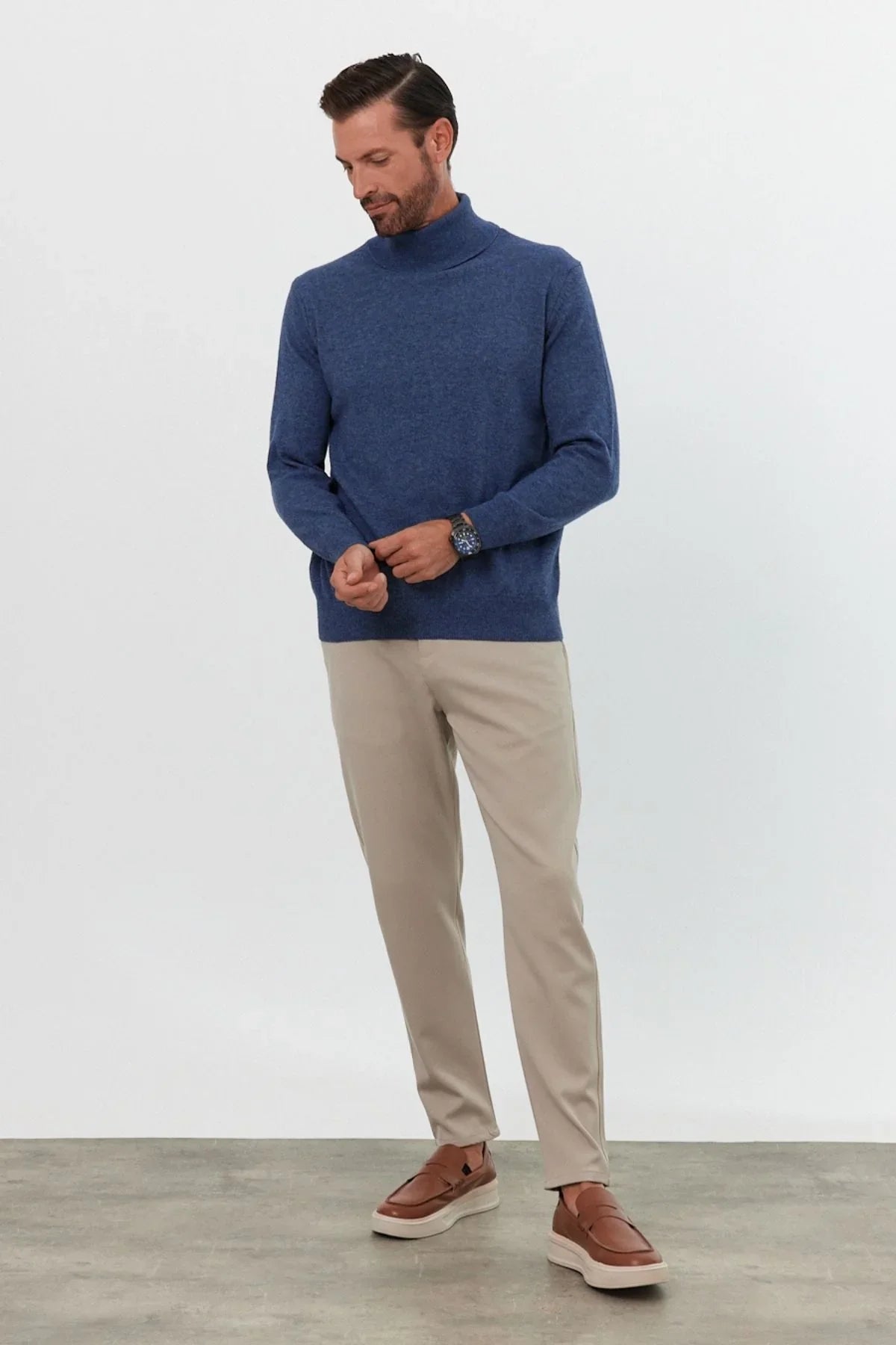 Erkek Yünlü Normal Kalıp Tam Balıkçı Yaka Triko Kazak - Livio Ferri