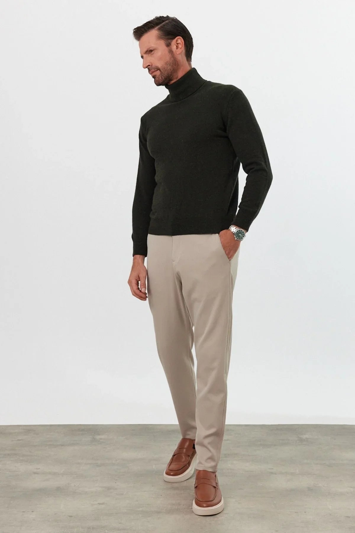 Erkek Yünlü Normal Kalıp Tam Balıkçı Yaka Triko Kazak - Livio Ferri