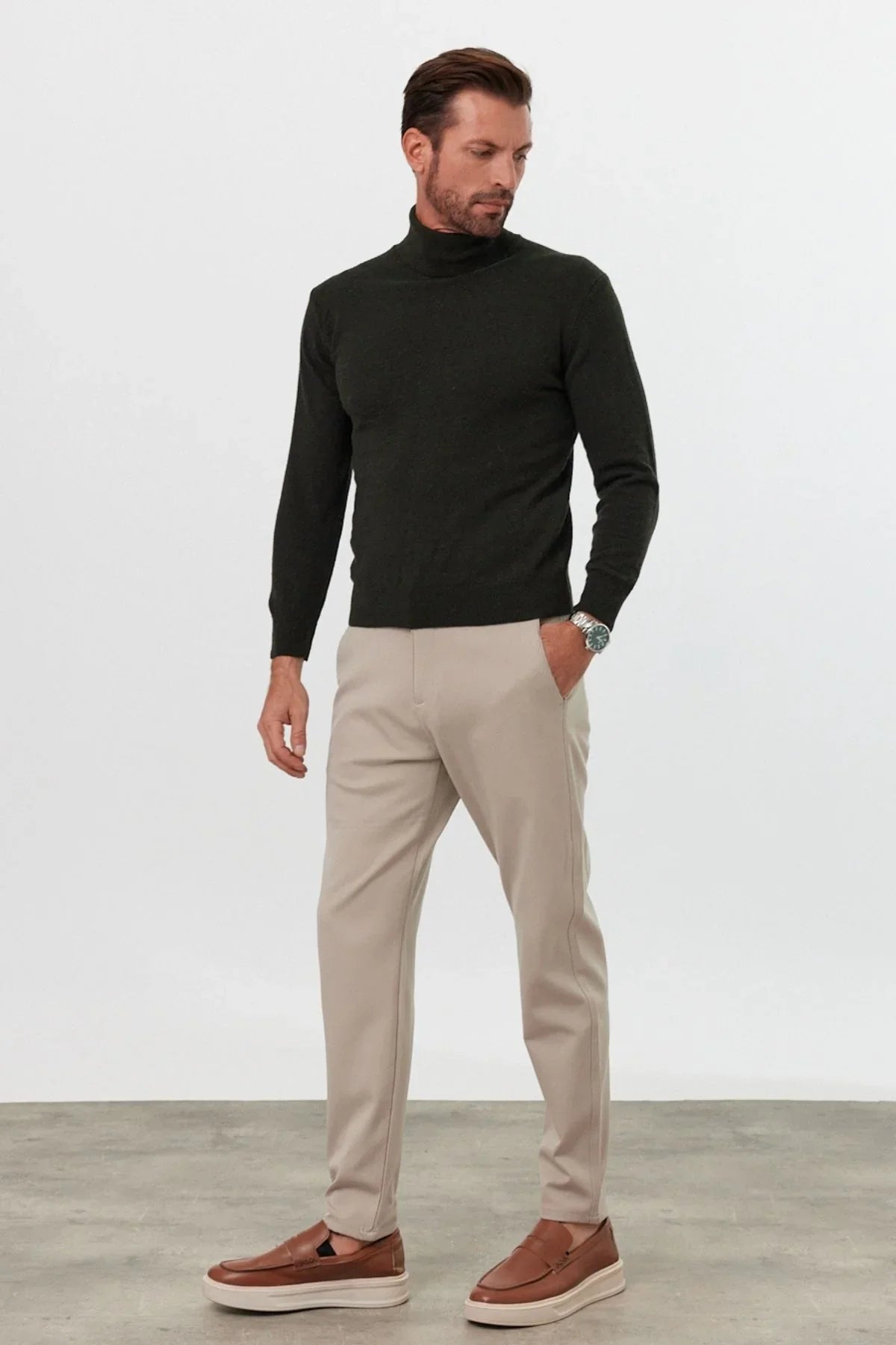 Erkek Yünlü Normal Kalıp Tam Balıkçı Yaka Triko Kazak - Livio Ferri