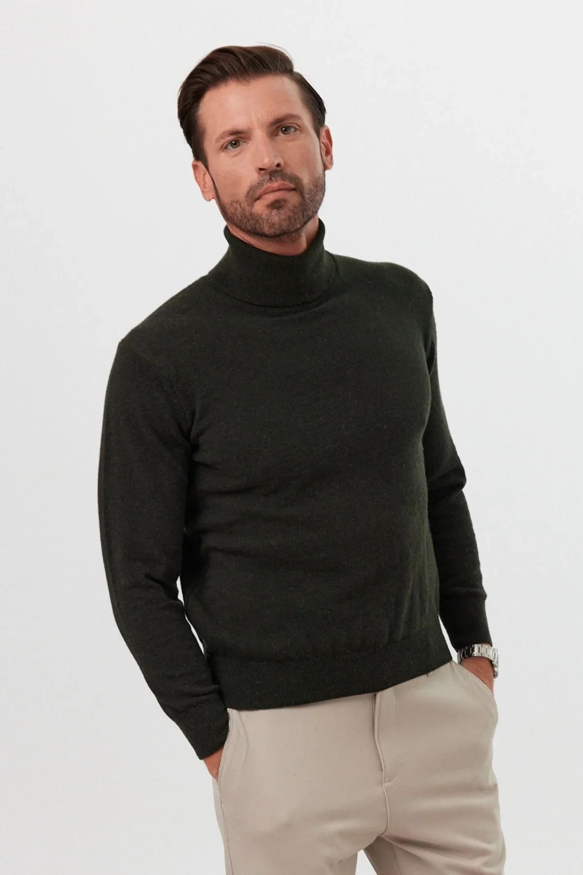 Erkek Yünlü Normal Kalıp Tam Balıkçı Yaka Triko Kazak - Livio Ferri