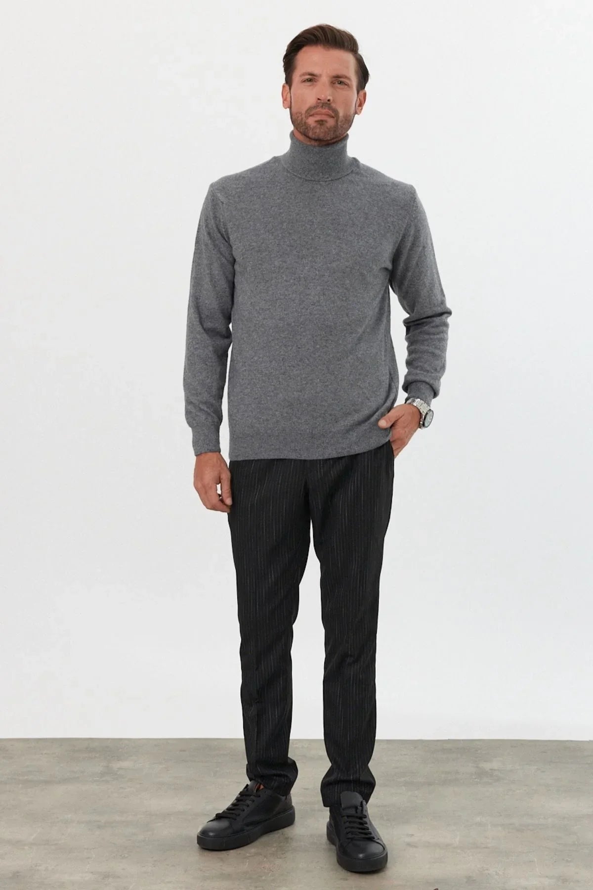 Erkek Yünlü Normal Kalıp Tam Balıkçı Yaka Triko Kazak - Livio Ferri