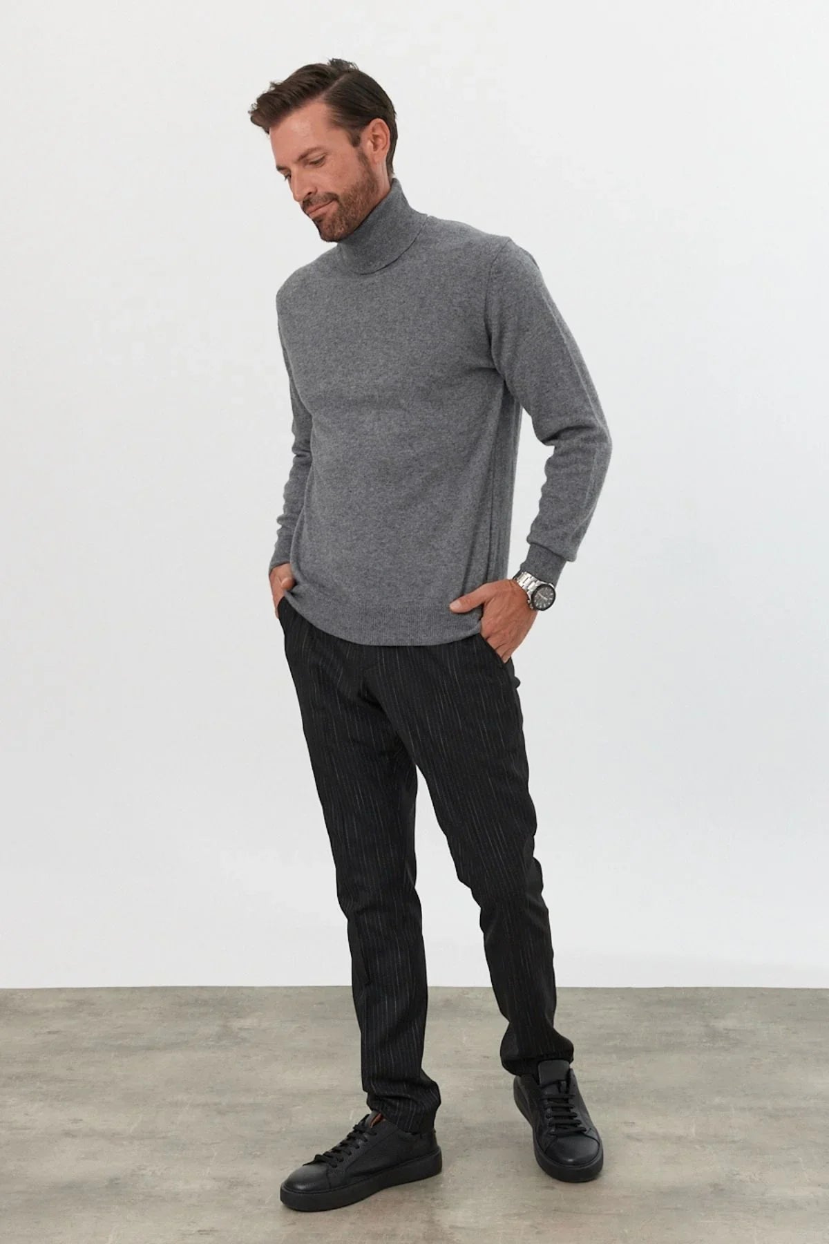 Erkek Yünlü Normal Kalıp Tam Balıkçı Yaka Triko Kazak - Livio Ferri