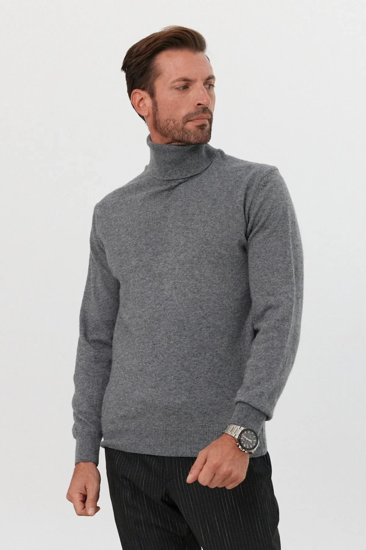 Erkek Yünlü Normal Kalıp Tam Balıkçı Yaka Triko Kazak - Livio Ferri