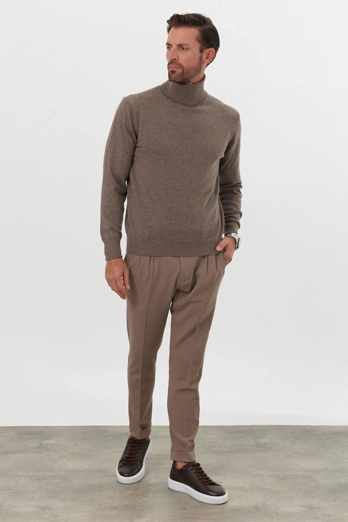 Erkek Yünlü Normal Kalıp Tam Balıkçı Yaka Triko Kazak - Livio Ferri