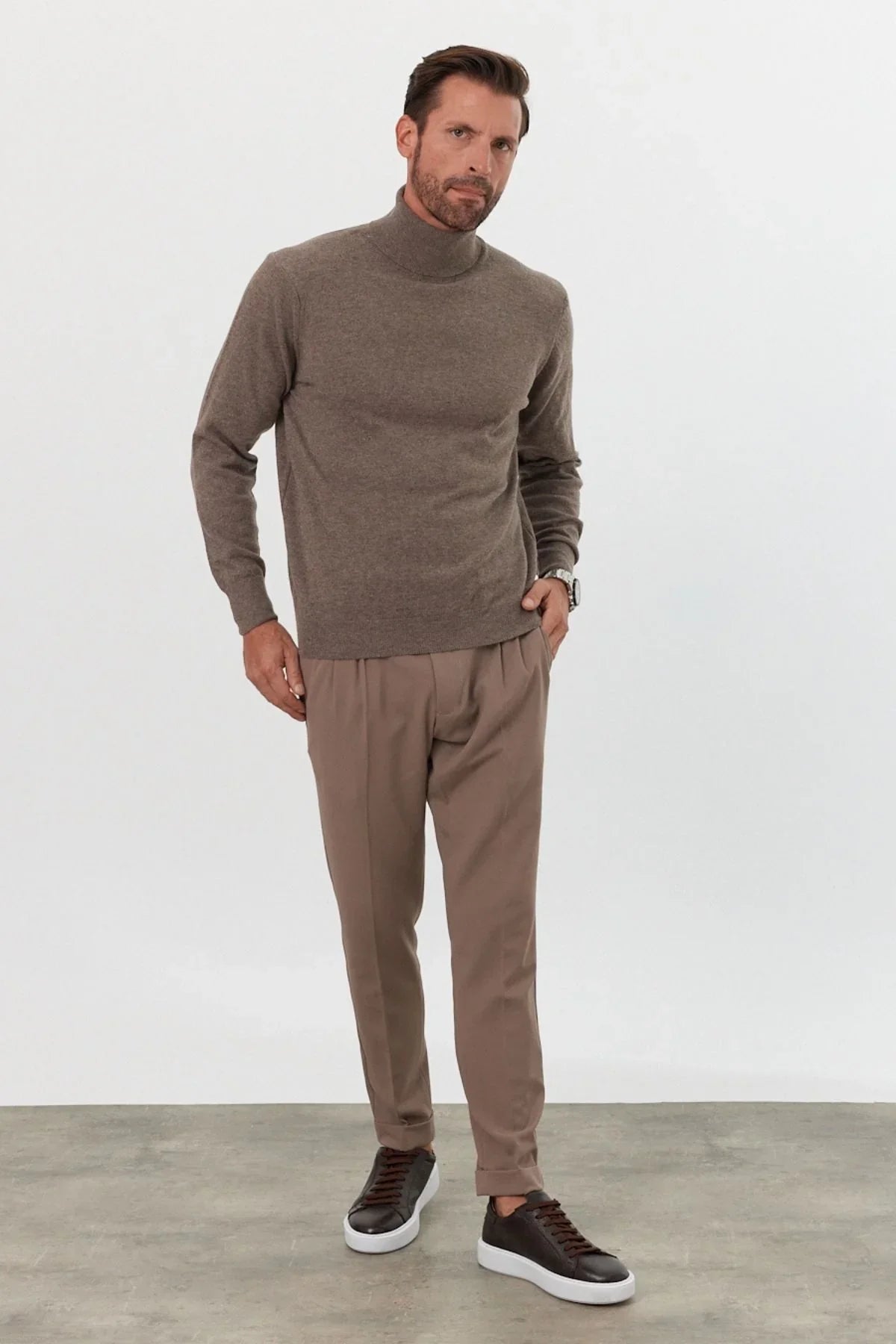 Erkek Yünlü Normal Kalıp Tam Balıkçı Yaka Triko Kazak - Livio Ferri