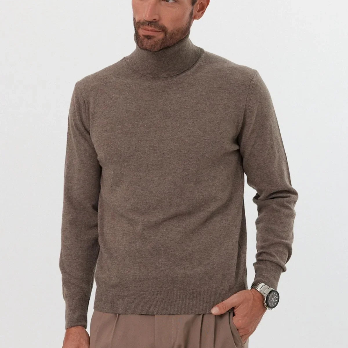 Erkek Yünlü Normal Kalıp Tam Balıkçı Yaka Triko Kazak - Livio Ferri