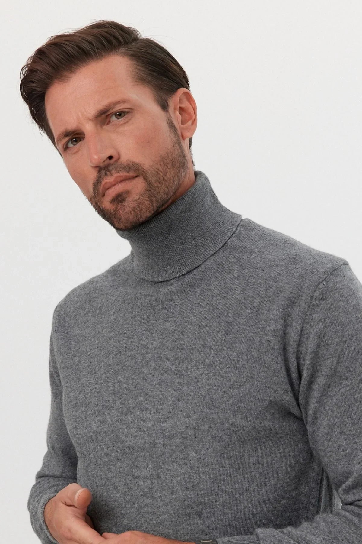 Erkek Yünlü Normal Kalıp Tam Balıkçı Yaka Triko Kazak - Livio Ferri