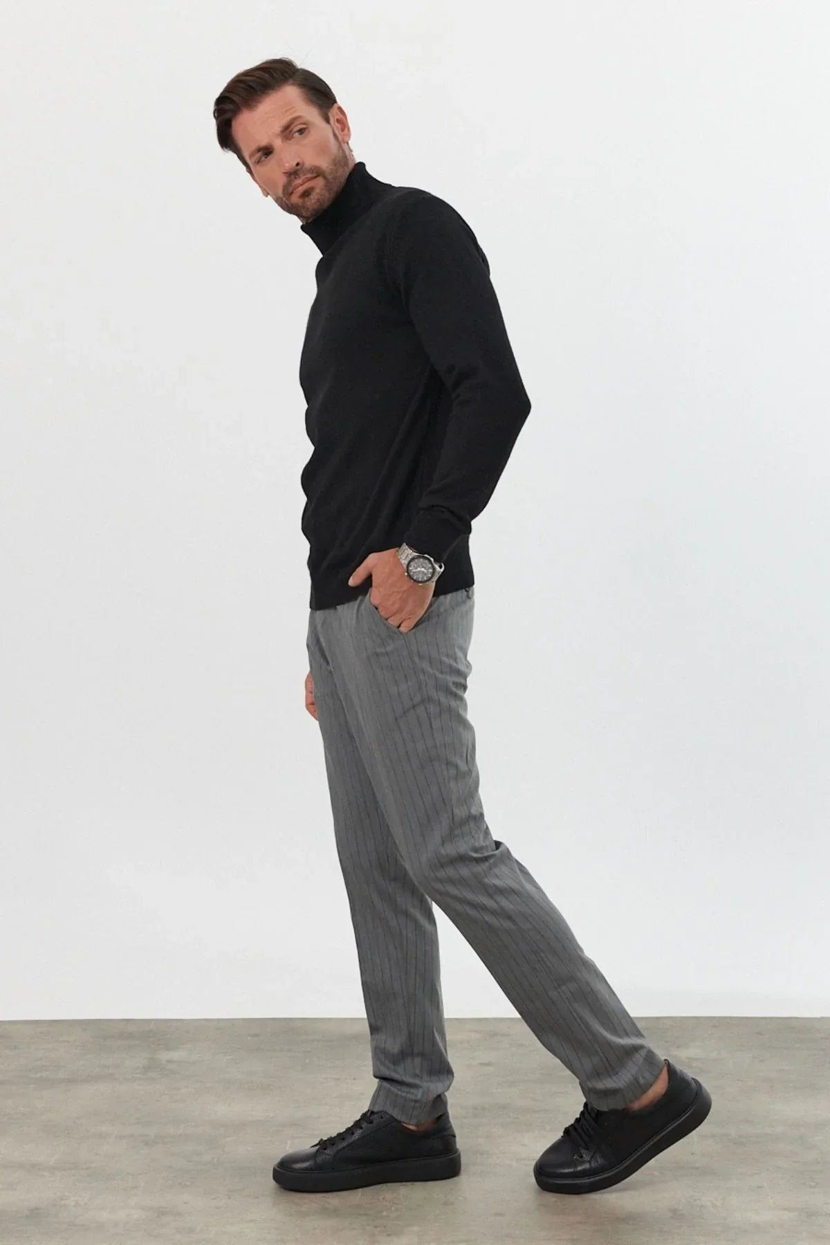 Erkek Yünlü Normal Kalıp Tam Balıkçı Yaka Triko Kazak - Livio Ferri