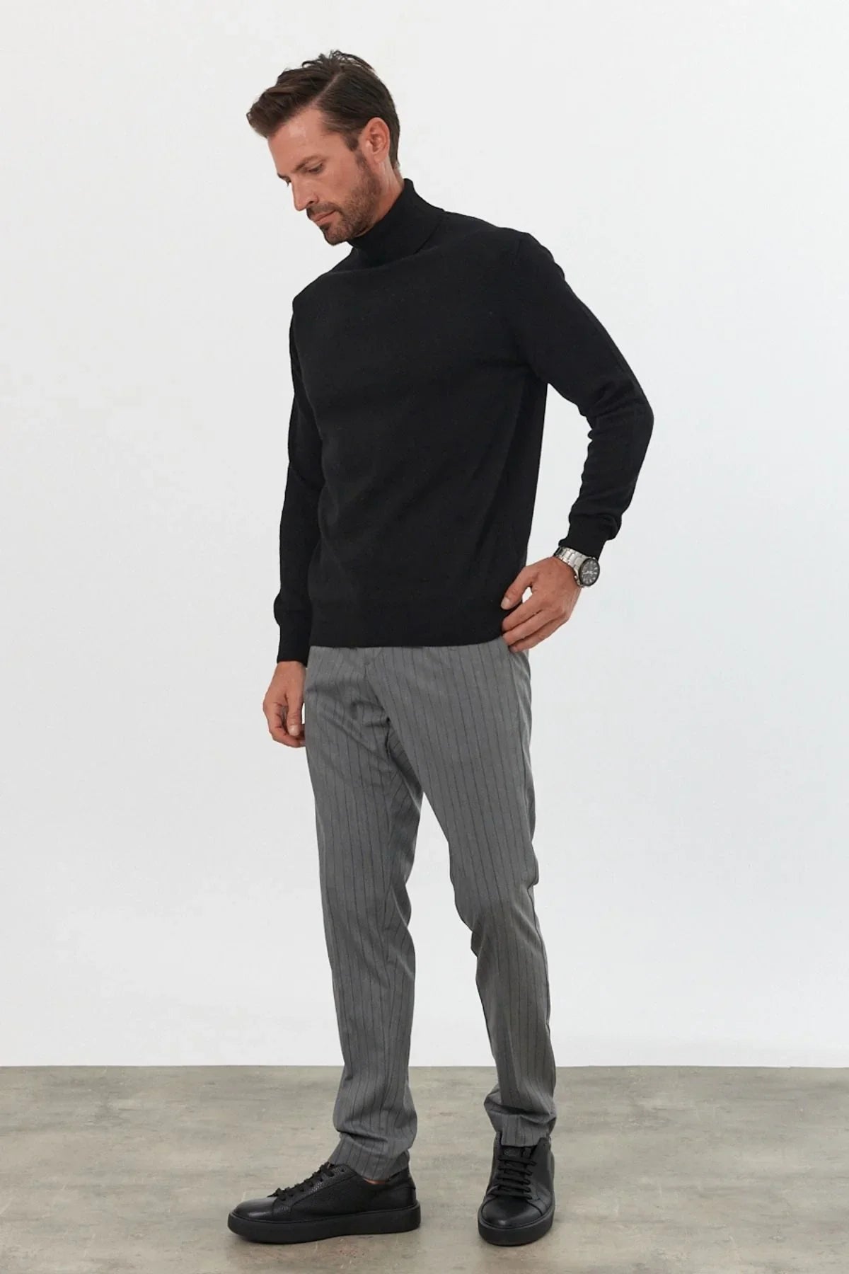 Erkek Yünlü Normal Kalıp Tam Balıkçı Yaka Triko Kazak - Livio Ferri