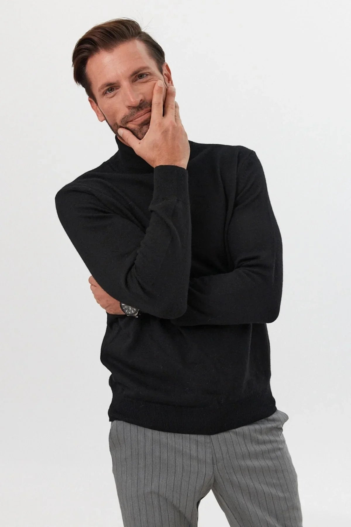 Erkek Yünlü Normal Kalıp Tam Balıkçı Yaka Triko Kazak - Livio Ferri