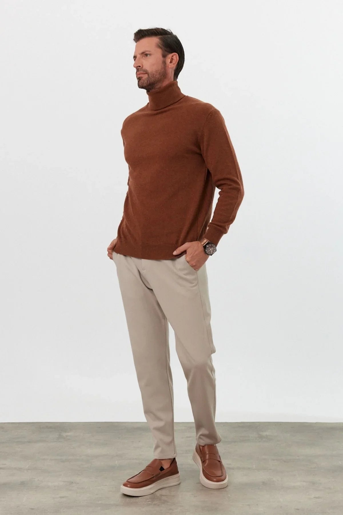 Erkek Yünlü Normal Kalıp Tam Balıkçı Yaka Triko Kazak - Livio Ferri