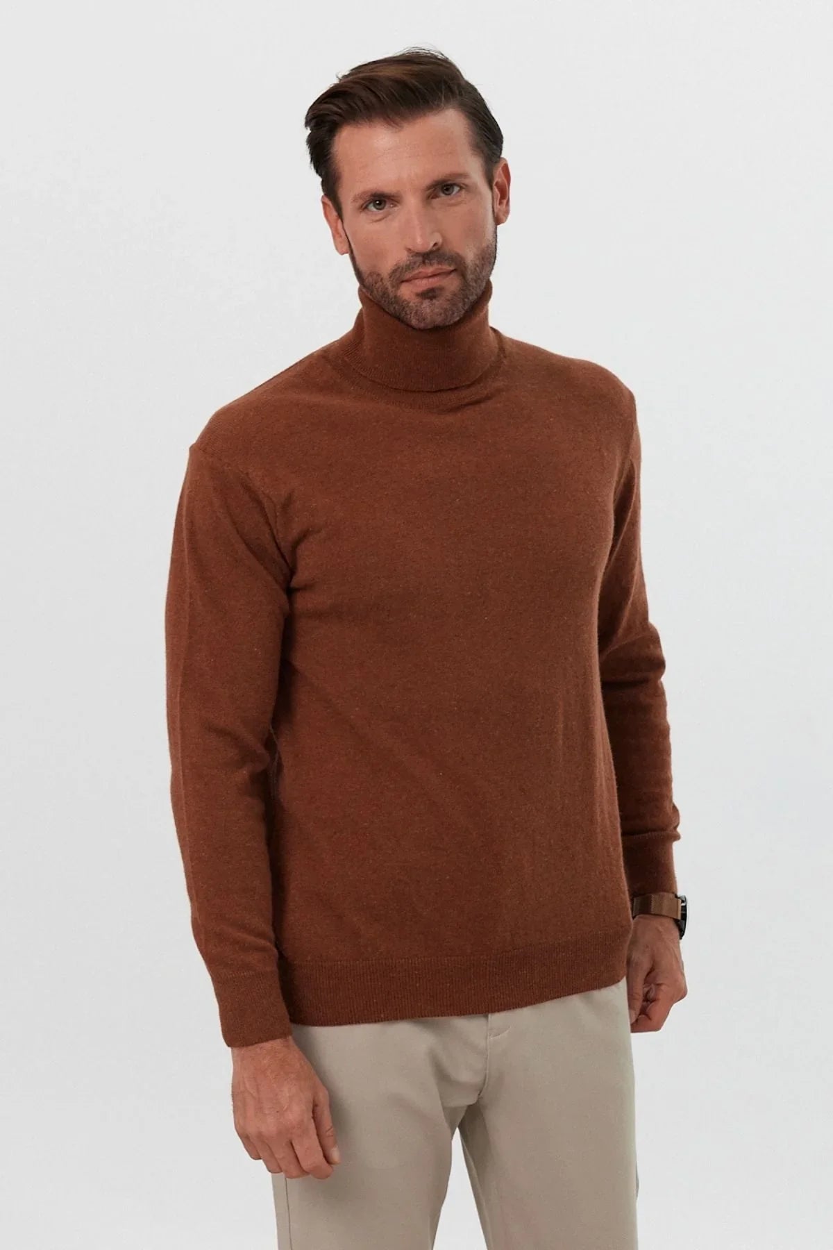 Erkek Yünlü Normal Kalıp Tam Balıkçı Yaka Triko Kazak - Livio Ferri