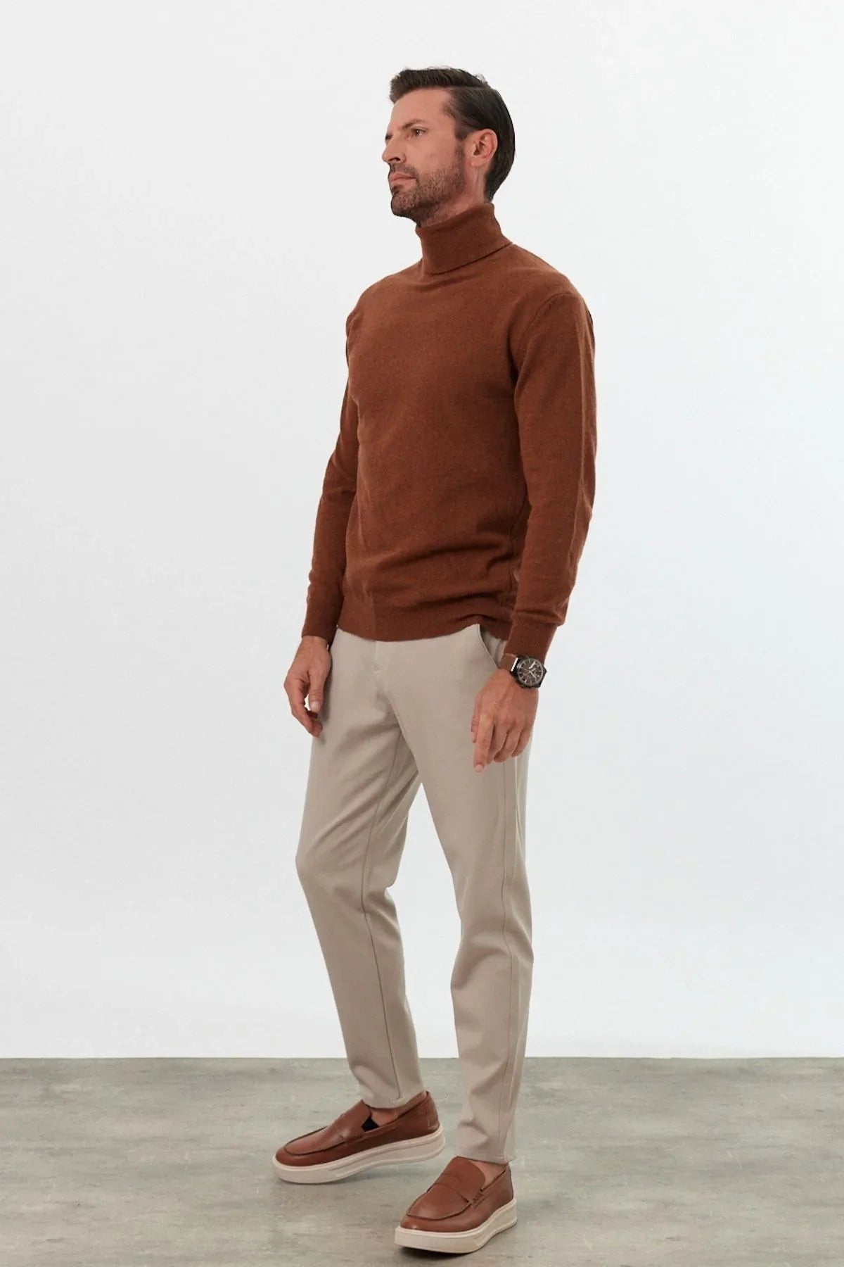 Erkek Yünlü Normal Kalıp Tam Balıkçı Yaka Triko Kazak - Livio Ferri