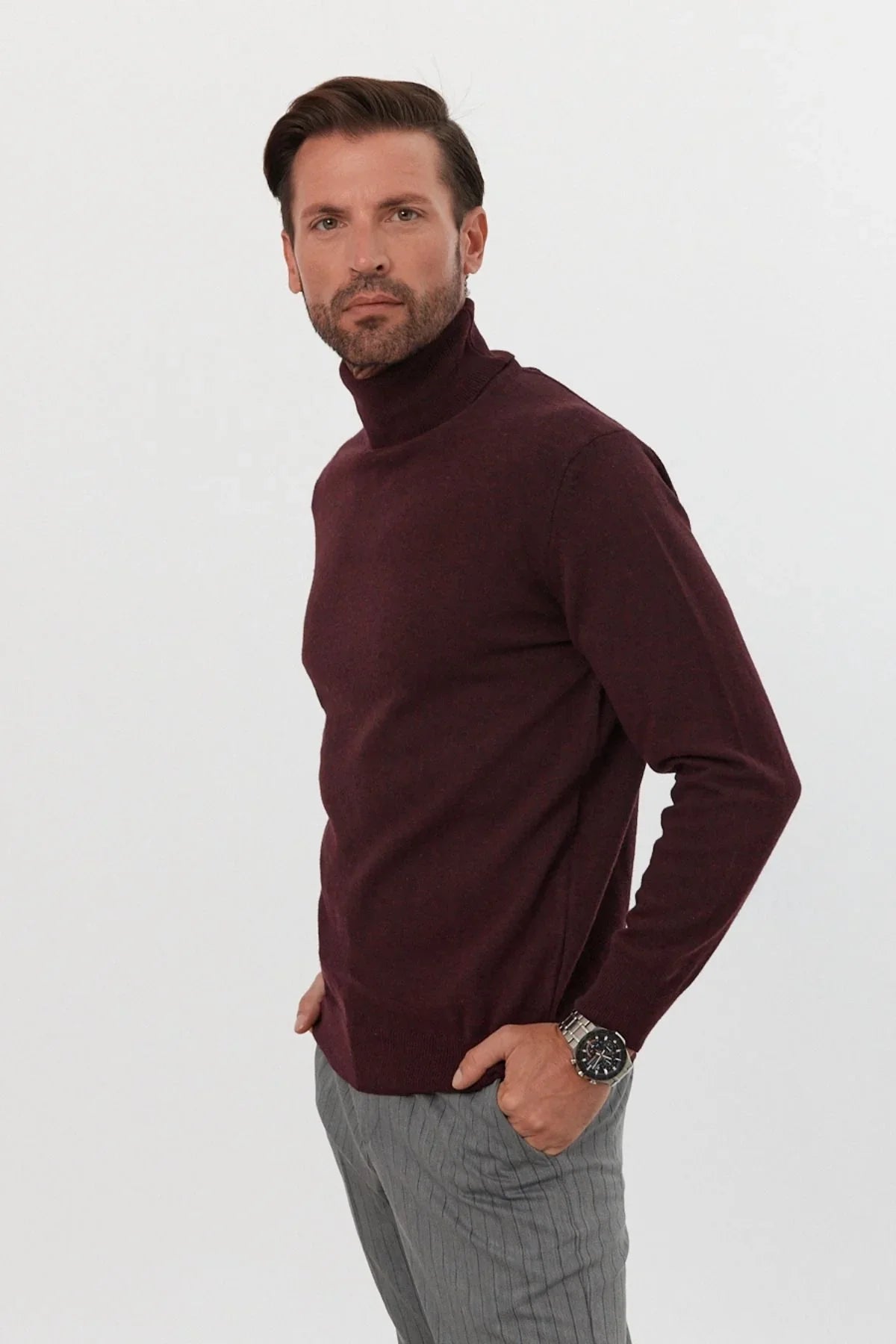 Erkek Yünlü Normal Kalıp Tam Balıkçı Yaka Triko Kazak - Livio Ferri