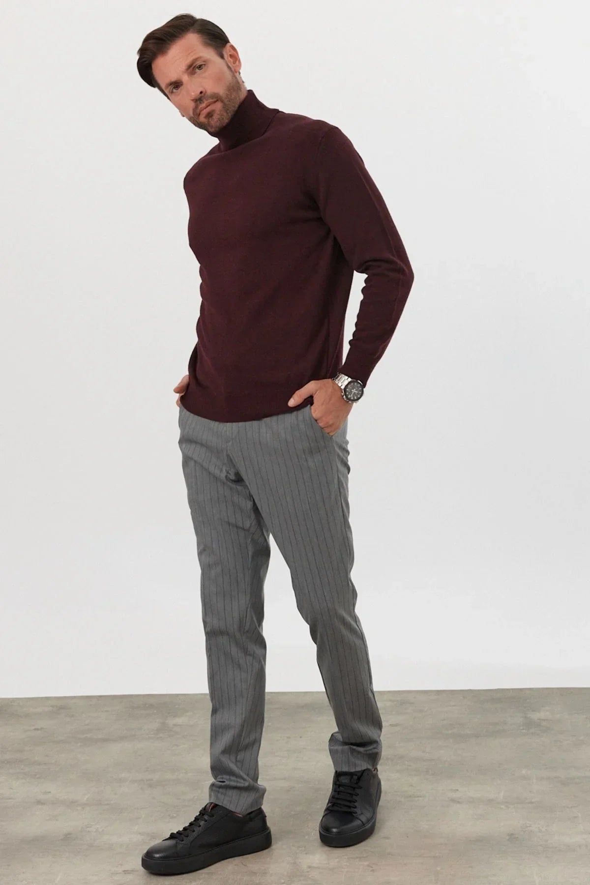 Erkek Yünlü Normal Kalıp Tam Balıkçı Yaka Triko Kazak - Livio Ferri