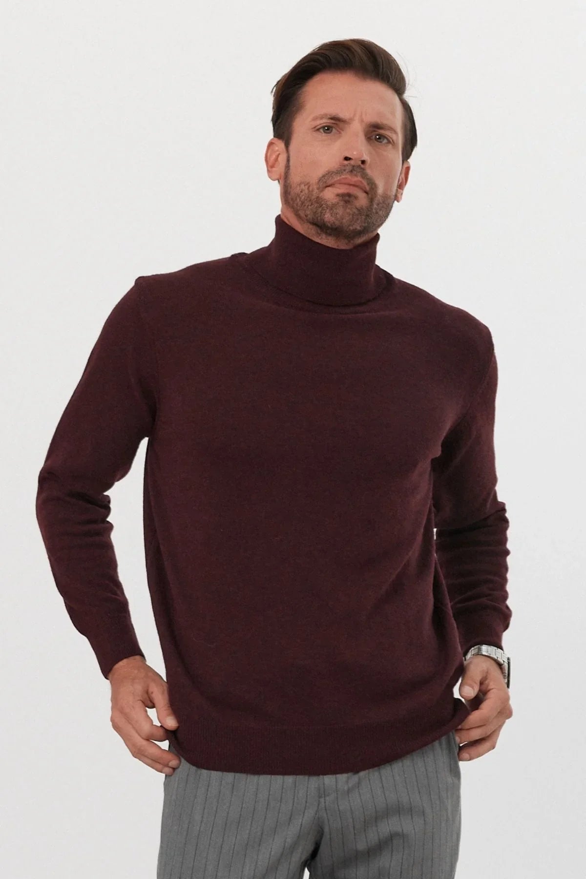 Erkek Yünlü Normal Kalıp Tam Balıkçı Yaka Triko Kazak - Livio Ferri