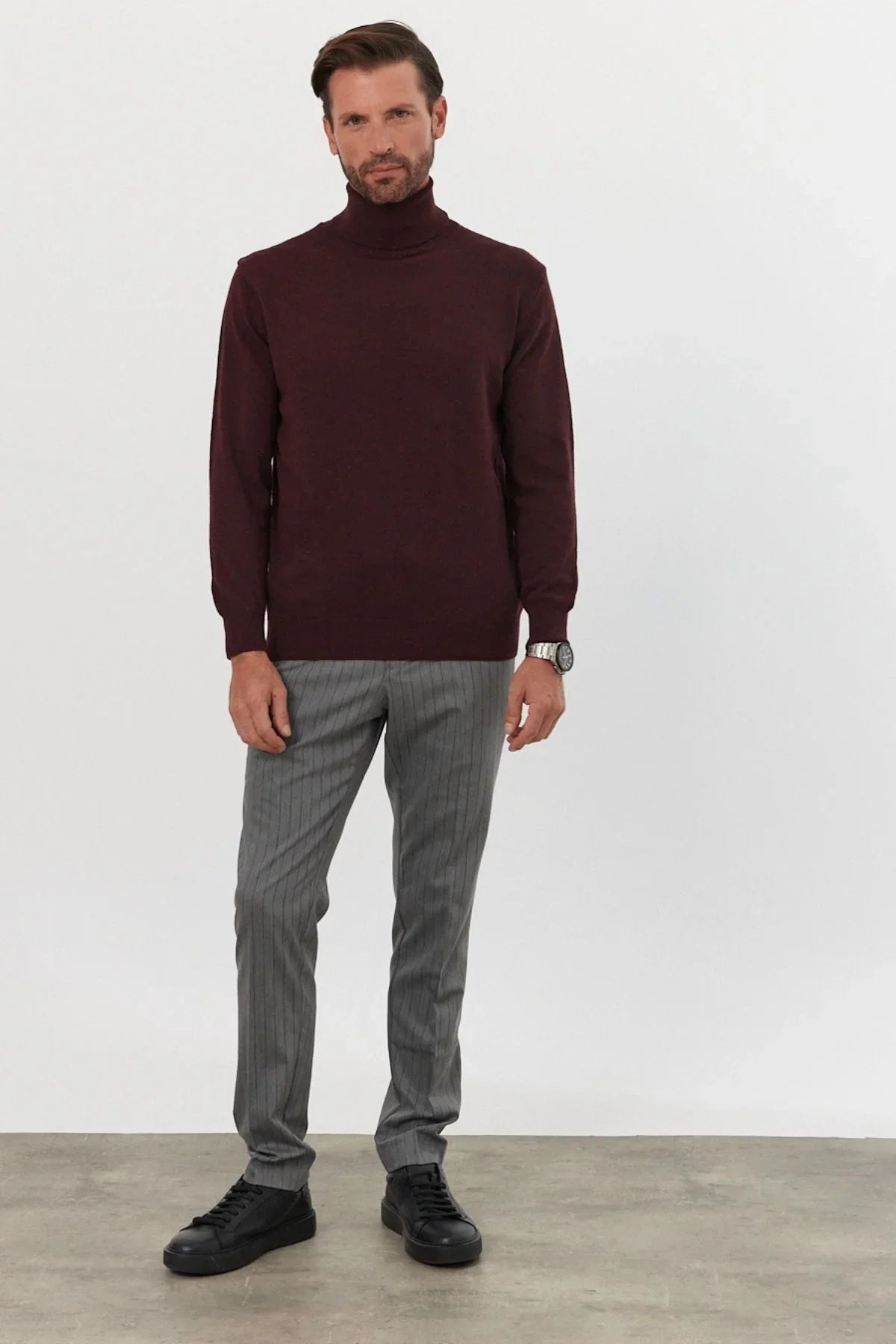 Erkek Yünlü Normal Kalıp Tam Balıkçı Yaka Triko Kazak - Livio Ferri