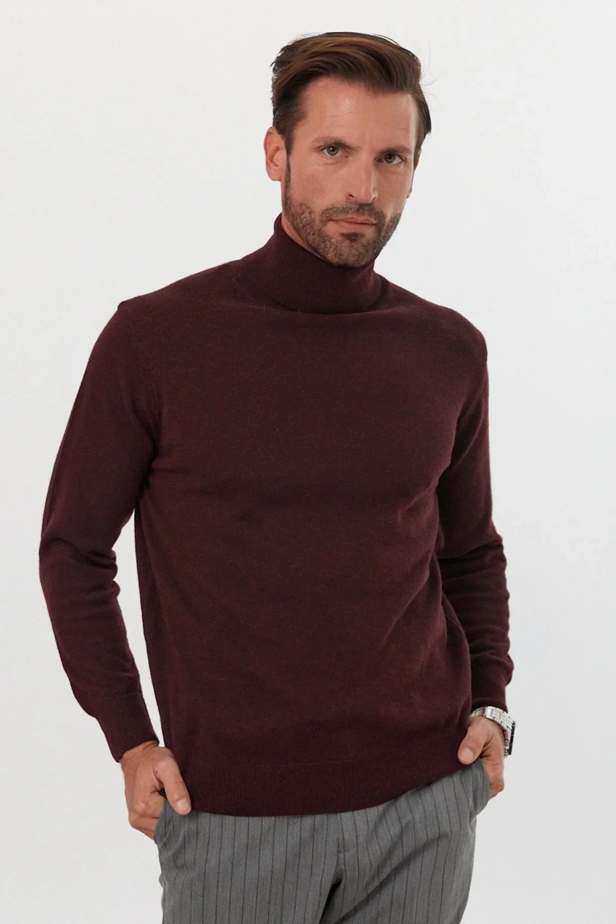 Erkek Yünlü Normal Kalıp Tam Balıkçı Yaka Triko Kazak - Livio Ferri