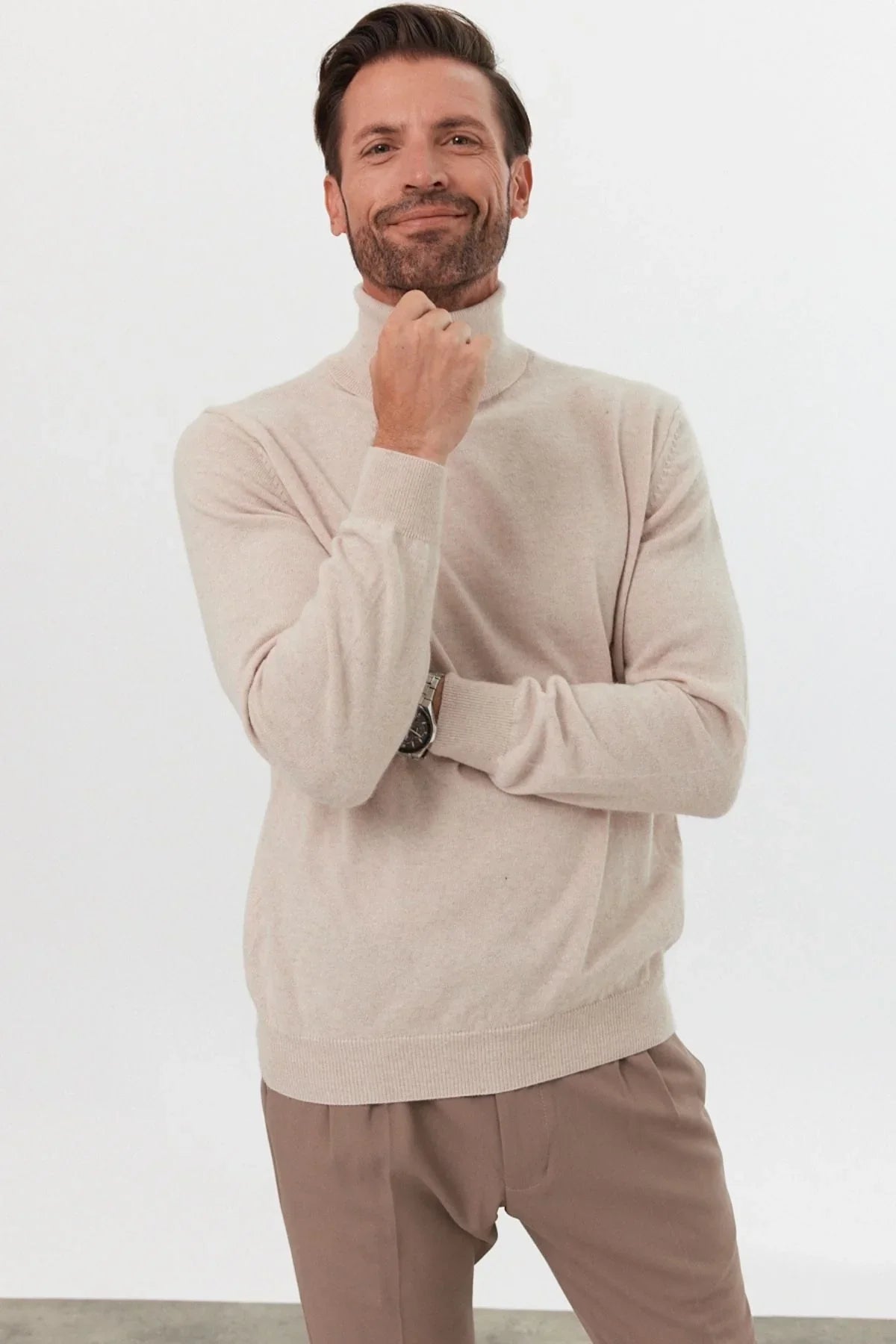 Erkek Yünlü Normal Kalıp Tam Balıkçı Yaka Triko Kazak - Livio Ferri