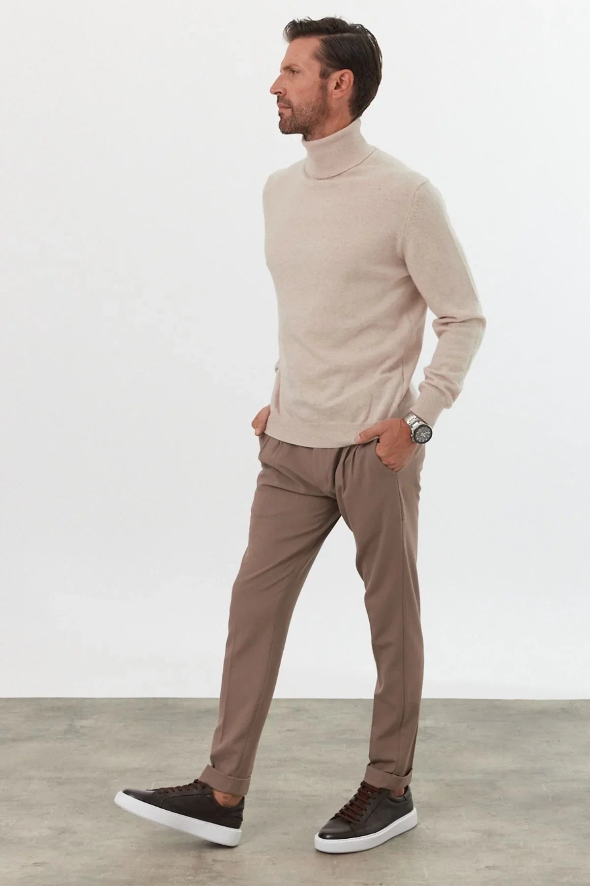 Erkek Yünlü Normal Kalıp Tam Balıkçı Yaka Triko Kazak - Livio Ferri