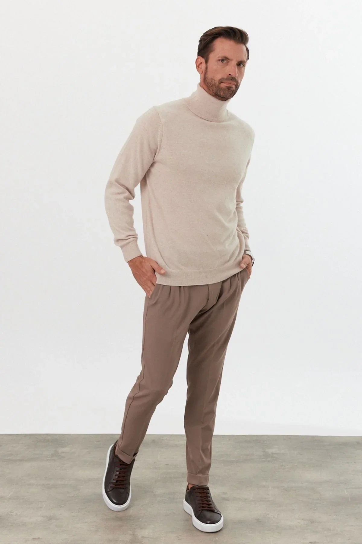 Erkek Yünlü Normal Kalıp Tam Balıkçı Yaka Triko Kazak - Livio Ferri