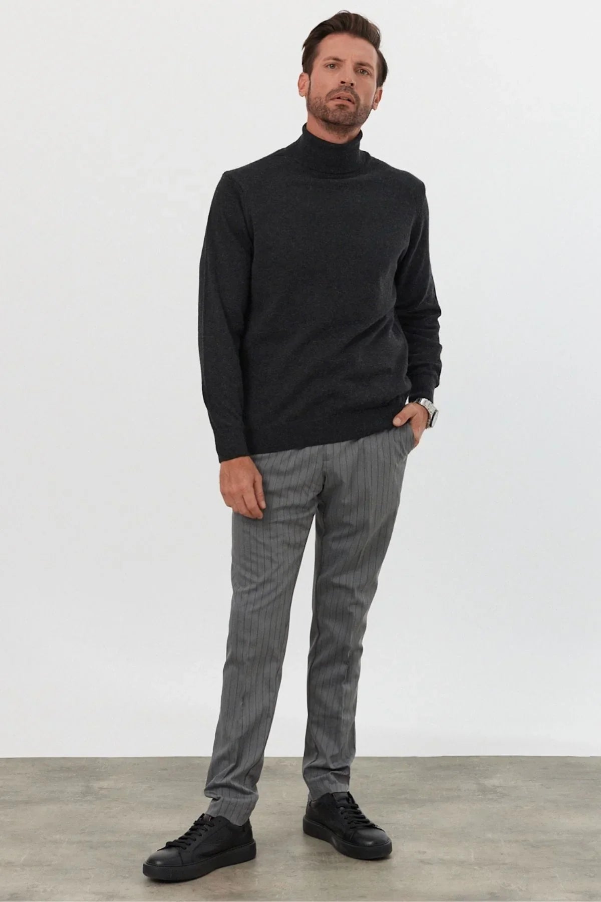 Erkek Yünlü Normal Kalıp Tam Balıkçı Yaka Triko Kazak - Livio Ferri