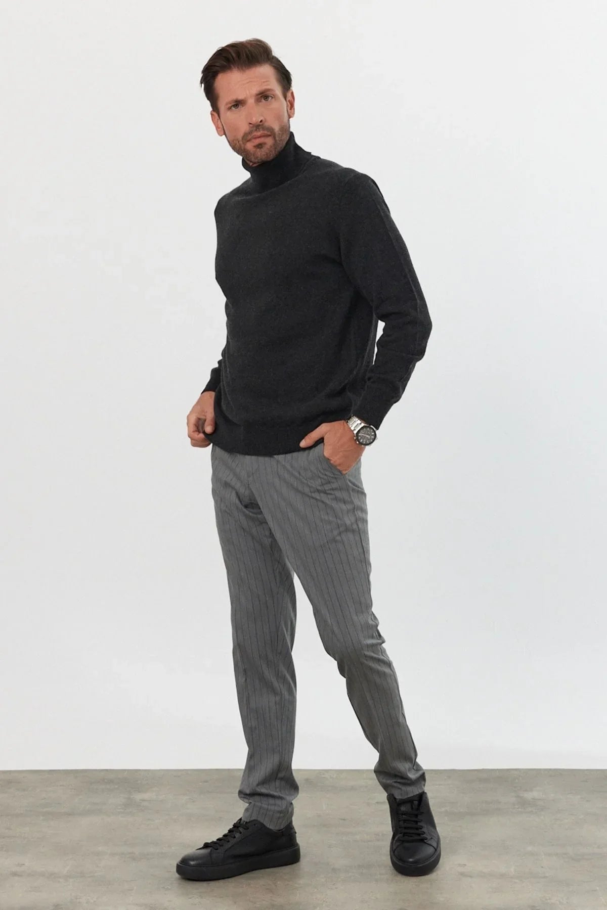 Erkek Yünlü Normal Kalıp Tam Balıkçı Yaka Triko Kazak - Livio Ferri