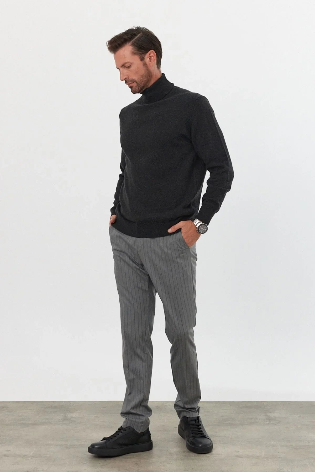 Erkek Yünlü Normal Kalıp Tam Balıkçı Yaka Triko Kazak - Livio Ferri