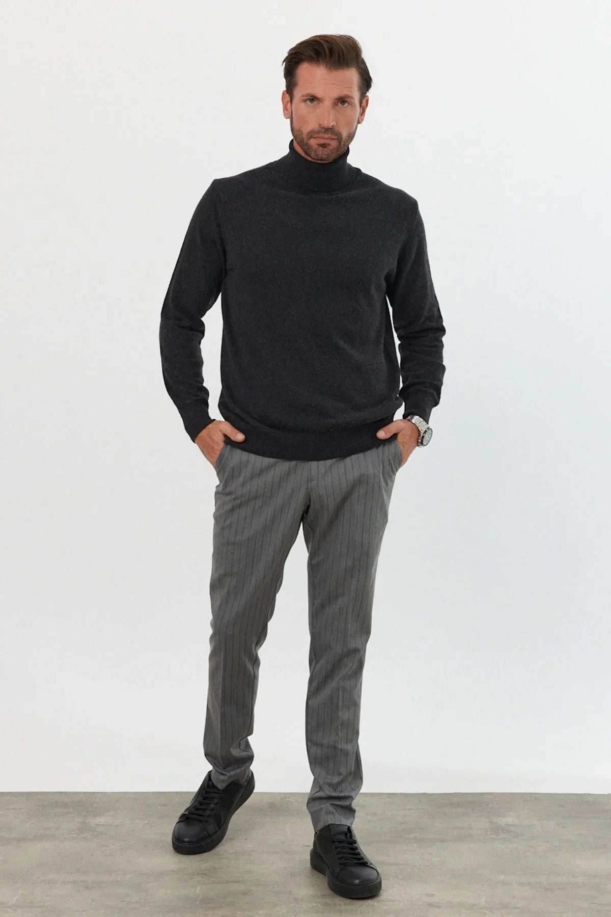 Erkek Yünlü Normal Kalıp Tam Balıkçı Yaka Triko Kazak - Livio Ferri