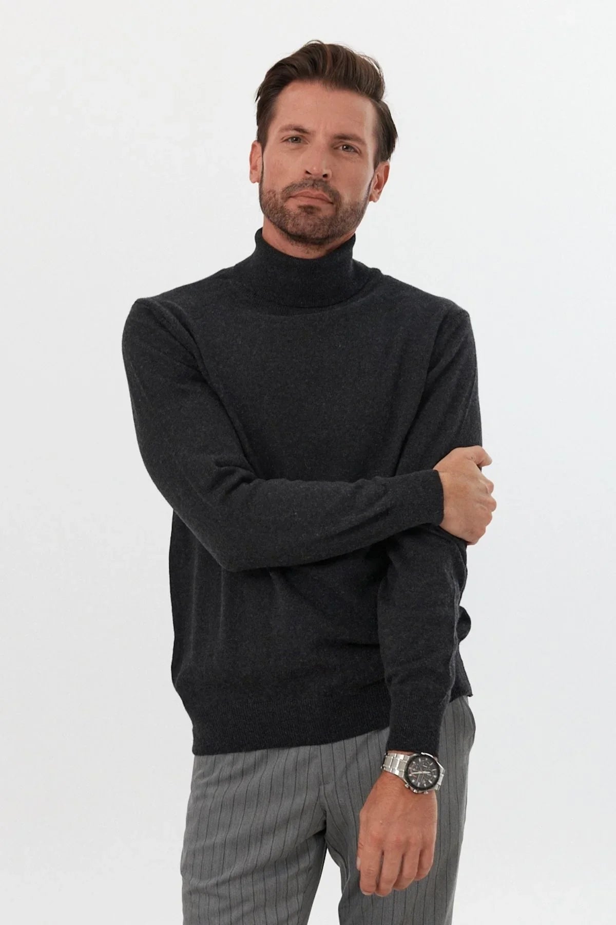 Erkek Yünlü Normal Kalıp Tam Balıkçı Yaka Triko Kazak - Livio Ferri