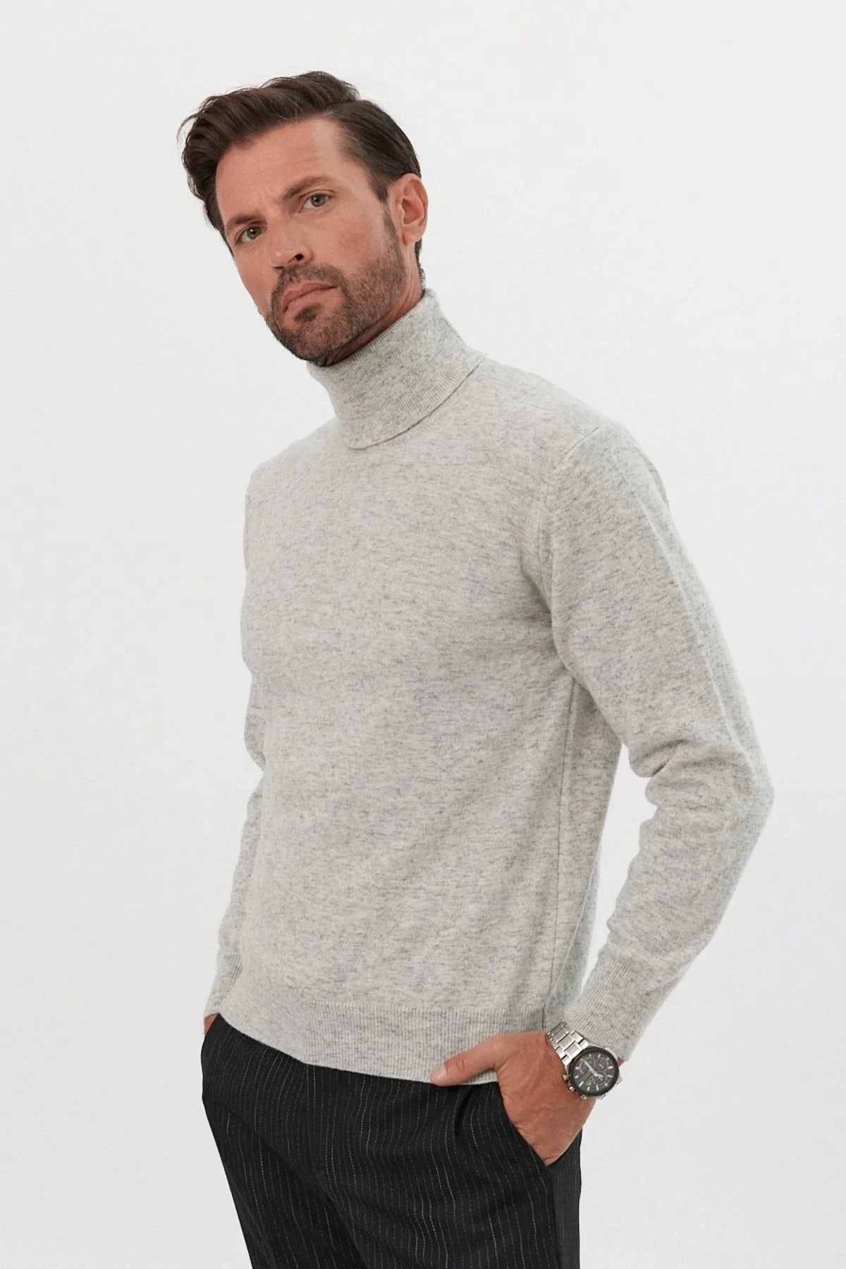 Erkek Yünlü Normal Kalıp Tam Balıkçı Yaka Triko Kazak - Livio Ferri