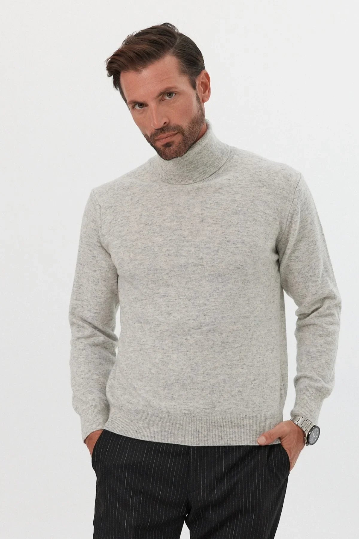 Erkek Yünlü Normal Kalıp Tam Balıkçı Yaka Triko Kazak - Livio Ferri
