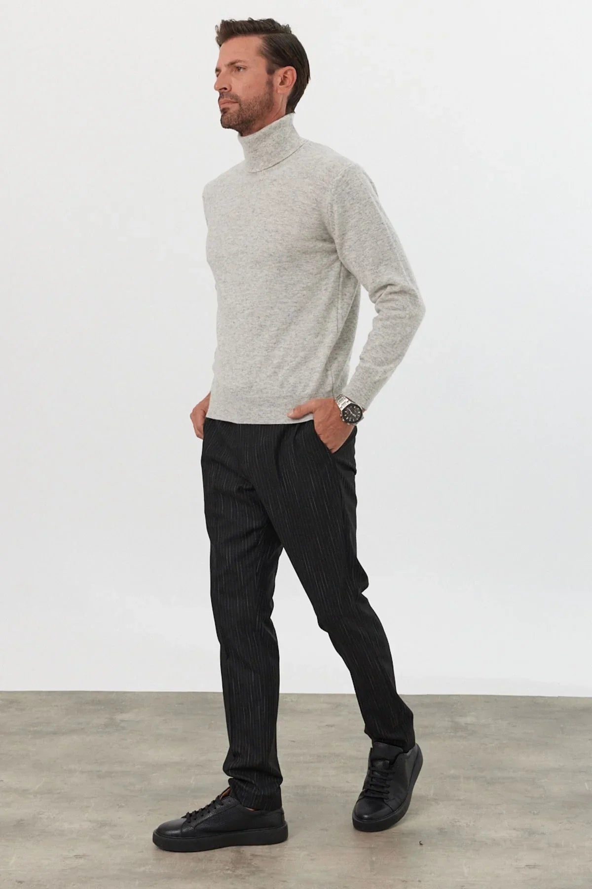 Erkek Yünlü Normal Kalıp Tam Balıkçı Yaka Triko Kazak - Livio Ferri