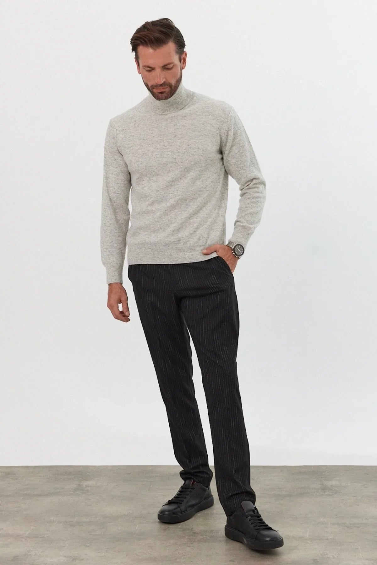 Erkek Yünlü Normal Kalıp Tam Balıkçı Yaka Triko Kazak - Livio Ferri