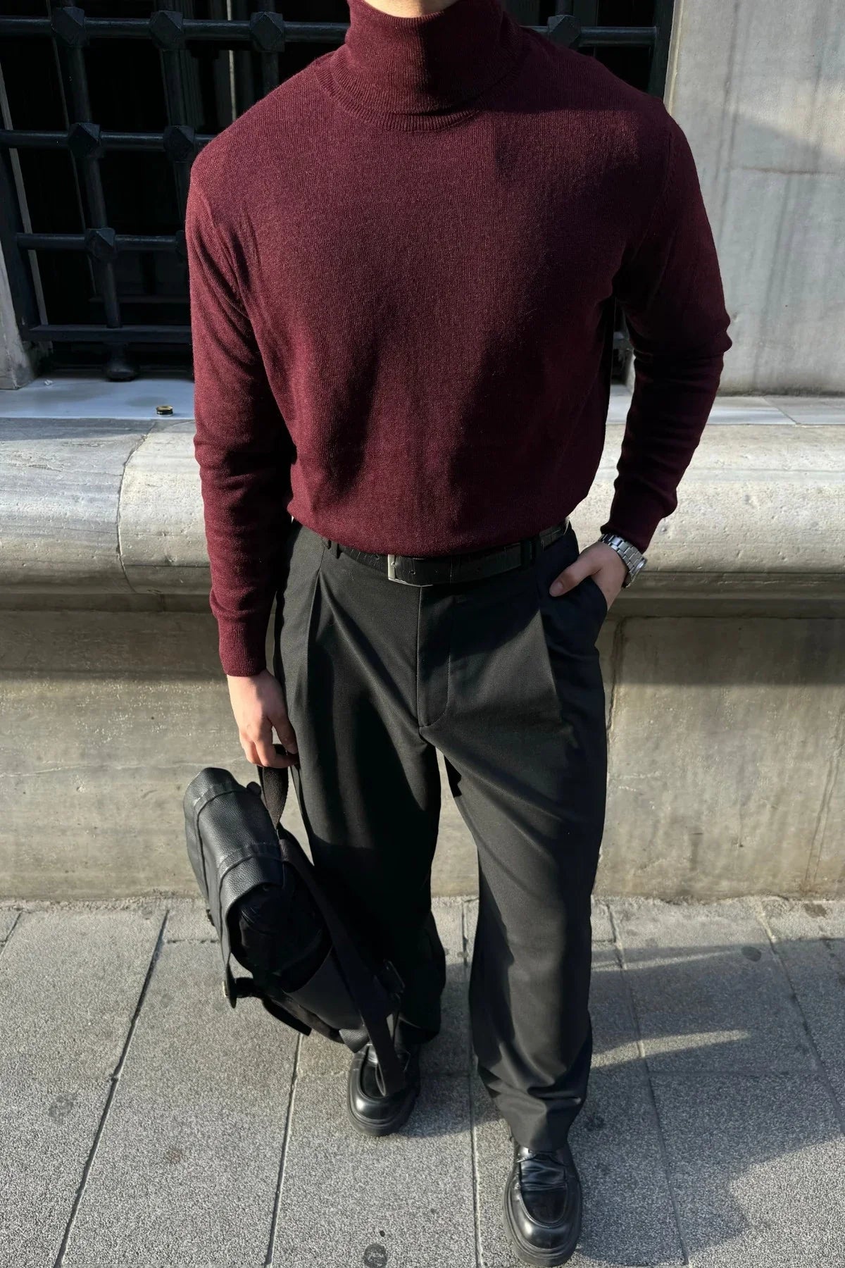 Erkek Yünlü Normal Kalıp Tam Balıkçı Boğazlı Yaka Triko Kazak - Livio Ferri