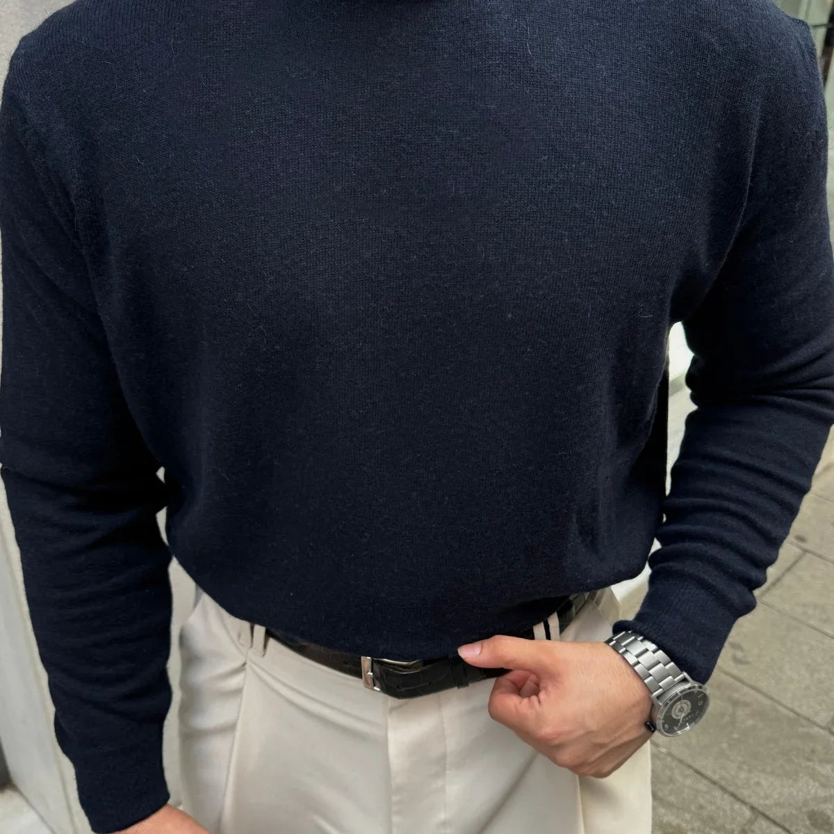 Erkek Yünlü Normal Kalıp Tam Balıkçı Boğazlı Yaka Triko Kazak - Livio Ferri