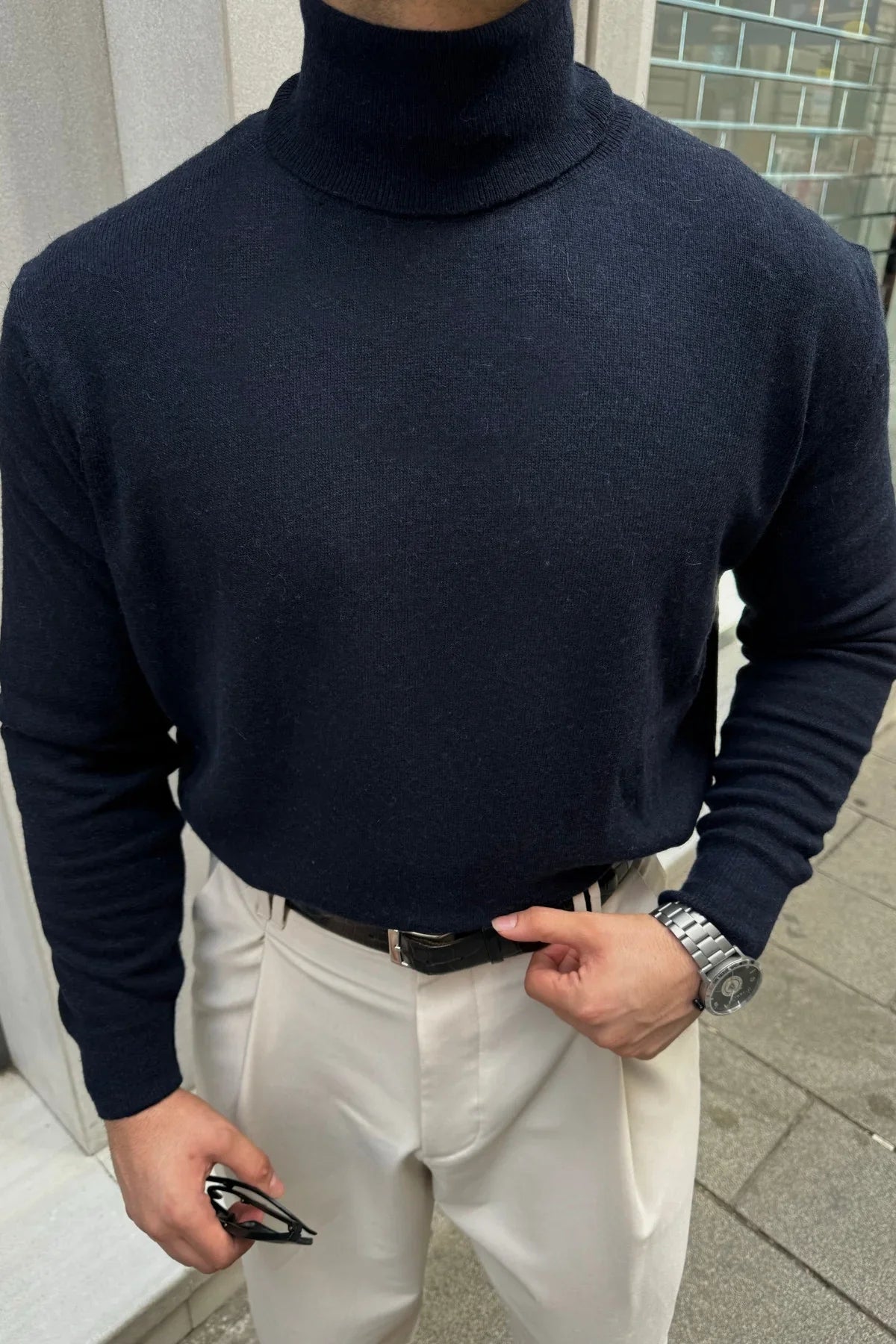 Erkek Yünlü Normal Kalıp Tam Balıkçı Boğazlı Yaka Triko Kazak - Livio Ferri