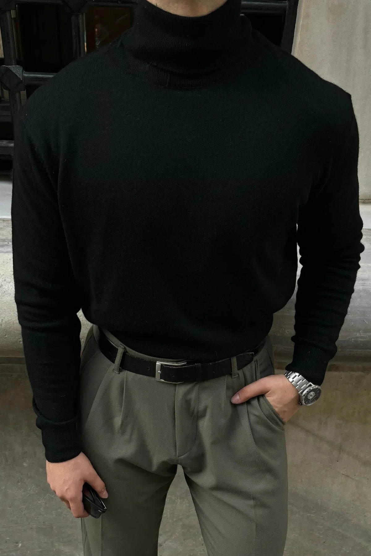 Erkek Yünlü Normal Kalıp Tam Balıkçı Boğazlı Yaka Triko Kazak - Livio Ferri