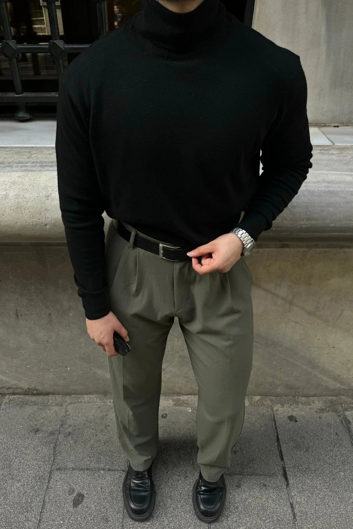 Erkek Yünlü Normal Kalıp Tam Balıkçı Boğazlı Yaka Triko Kazak - Livio Ferri