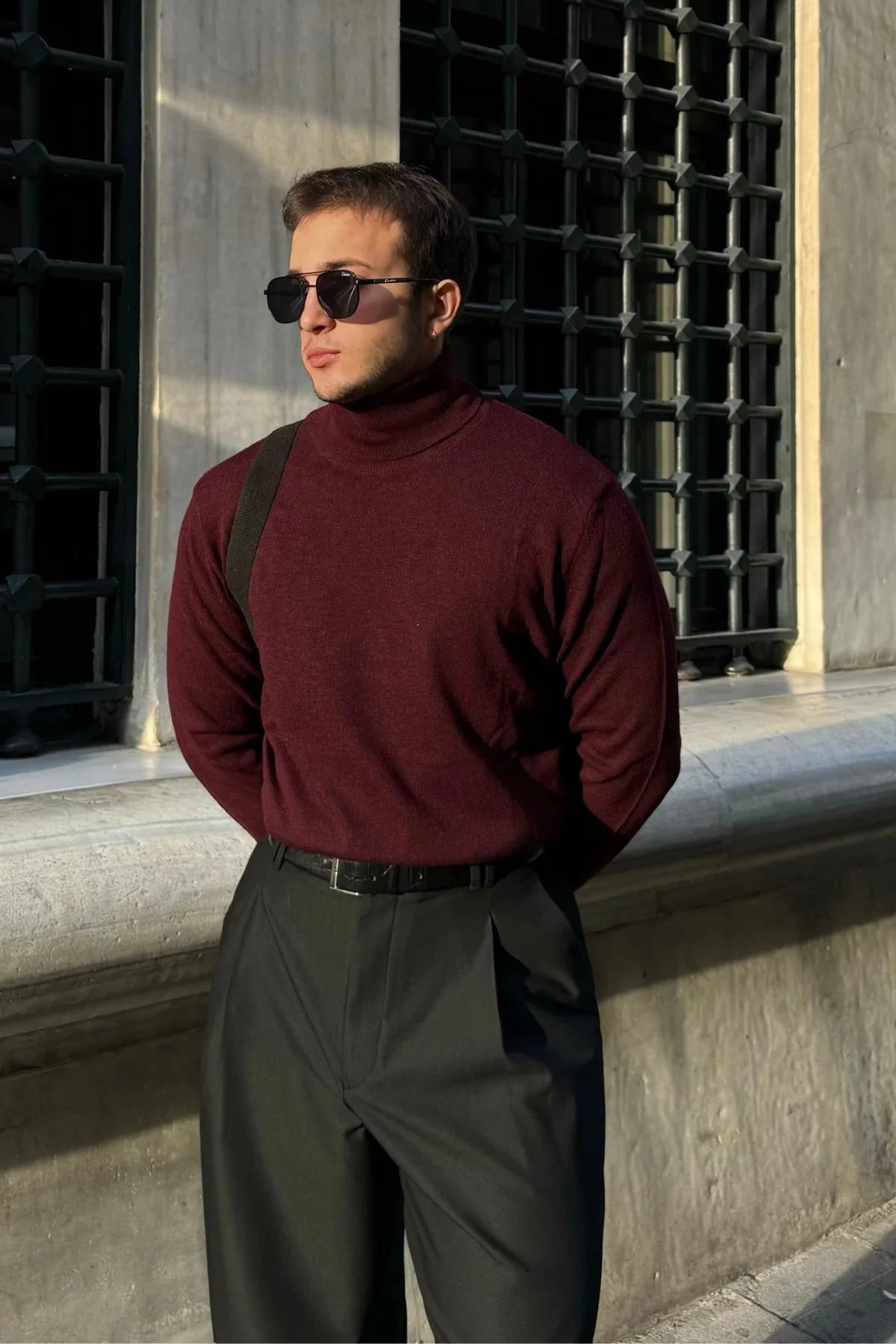 Erkek Yünlü Normal Kalıp Tam Balıkçı Boğazlı Yaka Triko Kazak - Livio Ferri