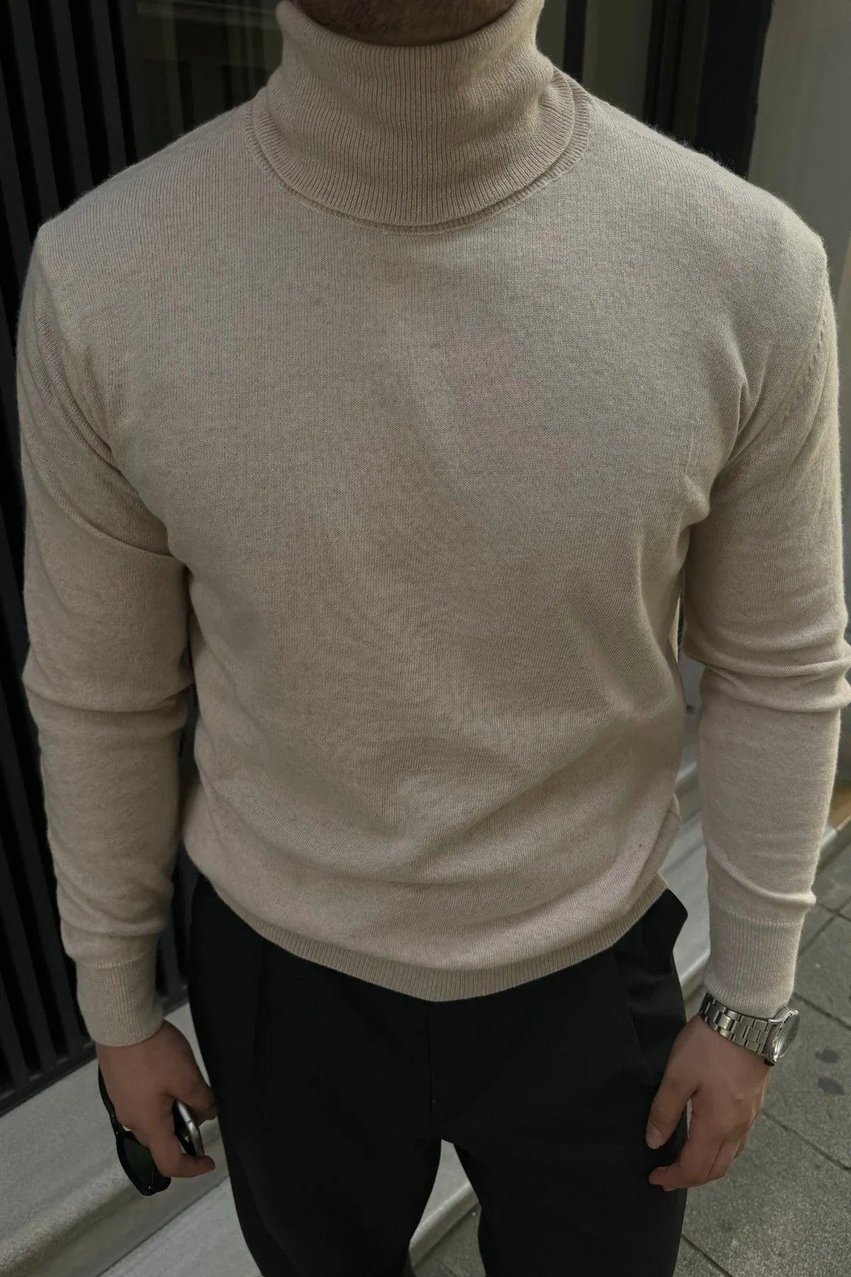 Erkek Yünlü Normal Kalıp Tam Balıkçı Boğazlı Yaka Triko Kazak - Livio Ferri