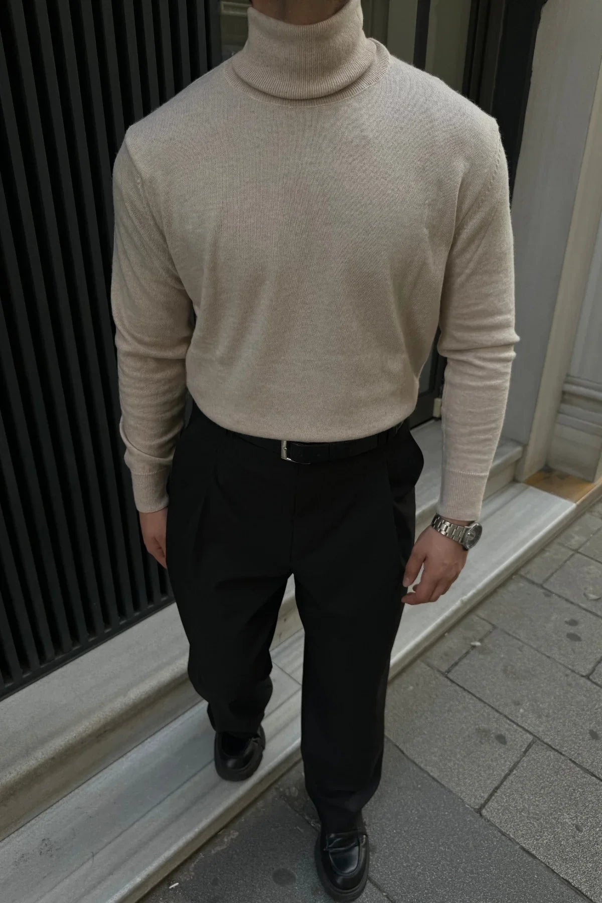 Erkek Yünlü Normal Kalıp Tam Balıkçı Boğazlı Yaka Triko Kazak - Livio Ferri