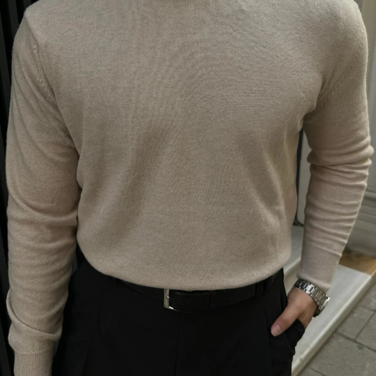 Erkek Yünlü Normal Kalıp Tam Balıkçı Boğazlı Yaka Triko Kazak - Livio Ferri