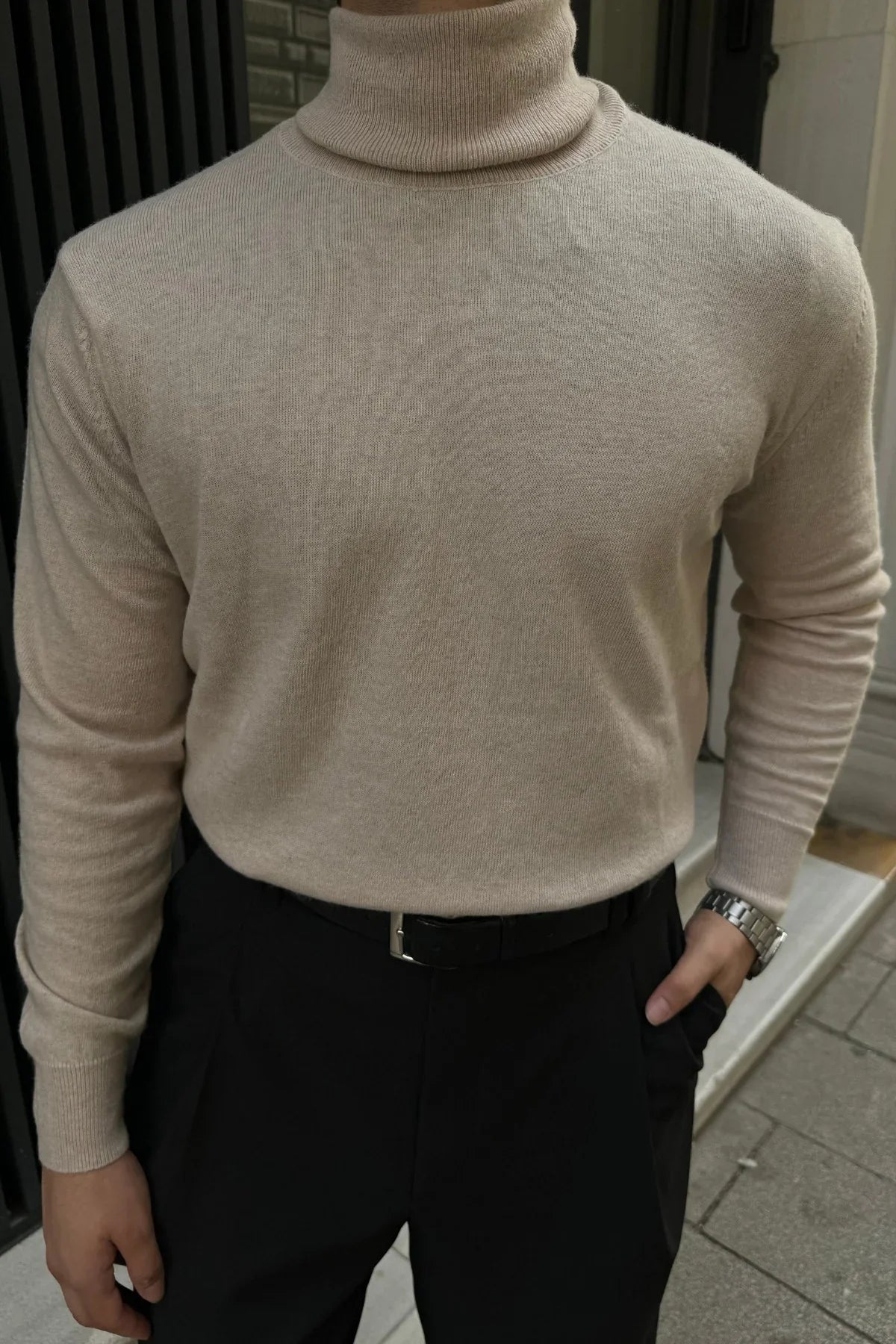 Erkek Yünlü Normal Kalıp Tam Balıkçı Boğazlı Yaka Triko Kazak - Livio Ferri